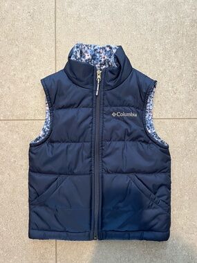 Columbia Kids Navy Puffer Reversible Vest with Patterned Lining
